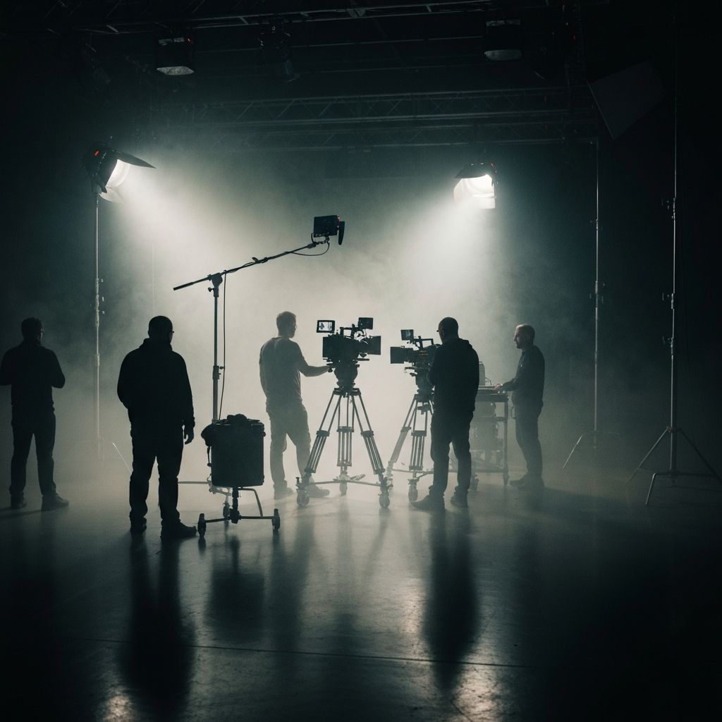 Film set with dramatic lighting